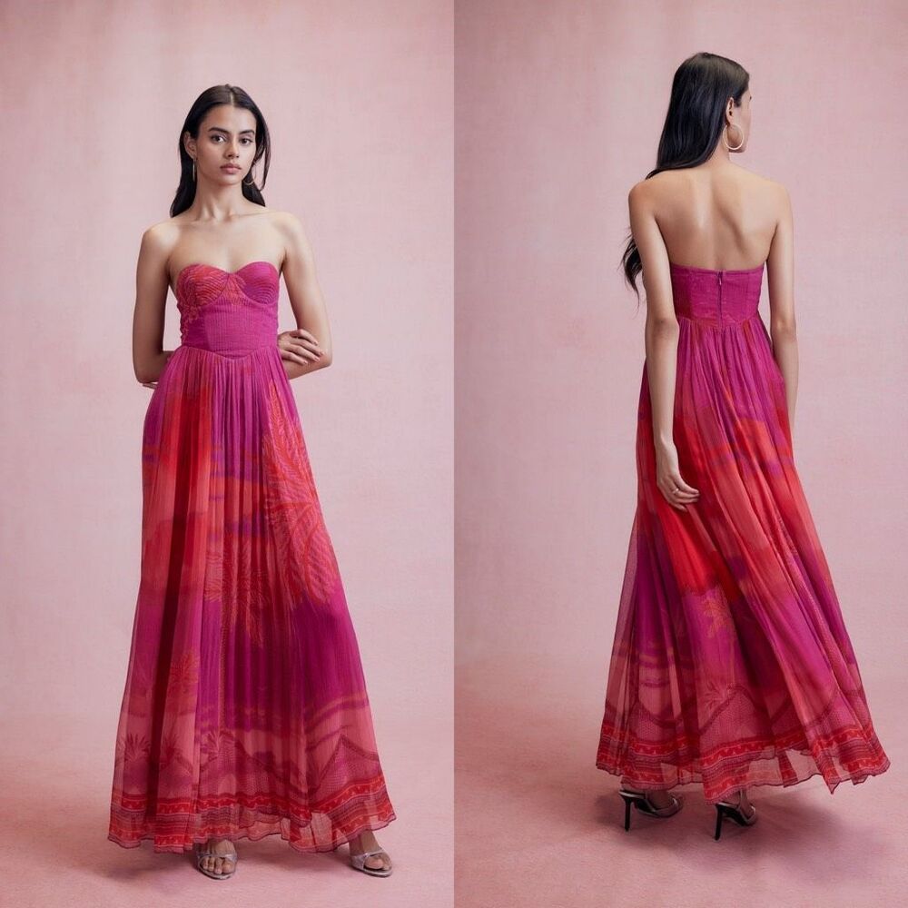 NWT Hemant & Nandita Strapless Soma Chiffon Long Maxi Dress Small $638